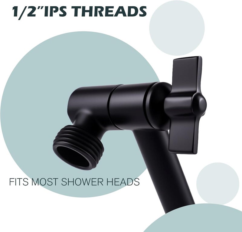 RLKDKJ Heavy Duty Adjustable Shower Arm, 11" Brass Extension with Gear Lock Teeth & Swivel Nut, Strong Load Support, No Sagging, Keeps Shower Head Straight, Leak-Free, G1/2 Universal (Matt Black) - Image 3